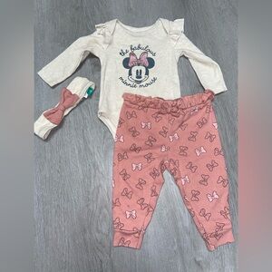 Disney Baby Minnie Mouse Baby Girl Matching Outfit Size 6-9 Months